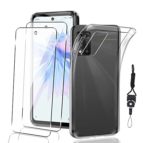 ZTE Libero 5G II A103ZT 用の ガラスフィルム + ZTE Libero 5G II 用の ケース クリアA103ZT 用のフィルム 強化ガラス 保護フィルム 硬度9H 強化ガラス +カバー 透明 耐衝撃 薄型 軽量 擦り傷防止 スマホケース TPU素材を使用した耐水 防指紋 ZTE Libero 5G II