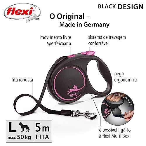 Guia Flexi Black Design Fita G 5m - Rosa