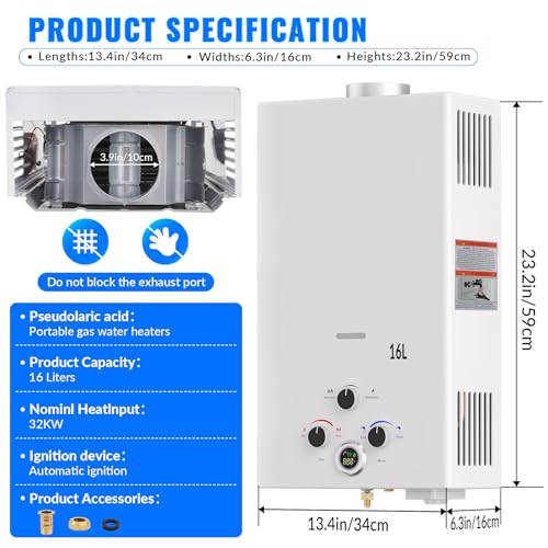 Miniatura 2 de Calentador De Agua A Gas, 16l Calentador De Agua Lpg Instantáneo, Calentador De Agua Sin Tanque Con Pantalla Led, Para Duchas Al Aire Libre Clase De Eficiencia Energética A