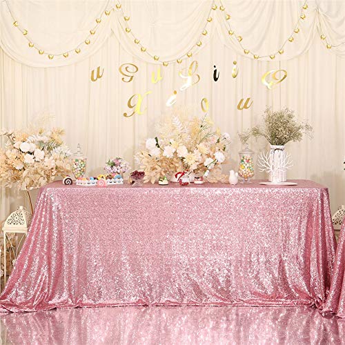 Image of Eternal Beauty Fuchsia Pink Tablecloth, 50x80 Inch Sequin Rectangle Table Cover for Mother's Day Cake Dessert Exhibition Party Birthday Events
