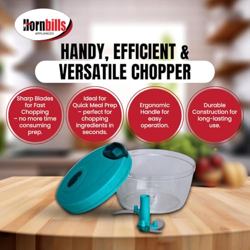 Image of Hornbills Vegetable Manual Chopper with 3 Blades 500ml Kitchen Multi Blade Food Chopper for Vegetables Onion Garlic Hand Chopper Stainless Steel Blade Compact Vegetable Portable Mini Chopper | Green