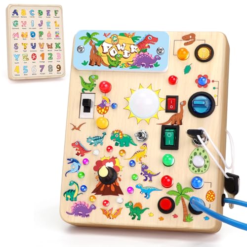 Image of Grarain Busy Board for Toddlers - Montessori Educational Toy for 1-3 Year Old Boys & Girls | Travel-Friendly Sensory Learning Activity | Ideal for Kids with Autism(Dinosaur Busy Board)