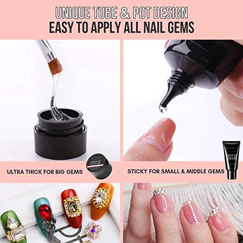 Makartt 2Pcs Nail Rhinestone Glue Gel With Brush Pen Set, 38Ml Clear Nail Gem Glue Gel Super Strong Adhesive Nail Art Glue Gel For Nail Decorations 3D Stones Charms Flowers(Nail Lamp Needed,8Ml+30Ml) #TOP4