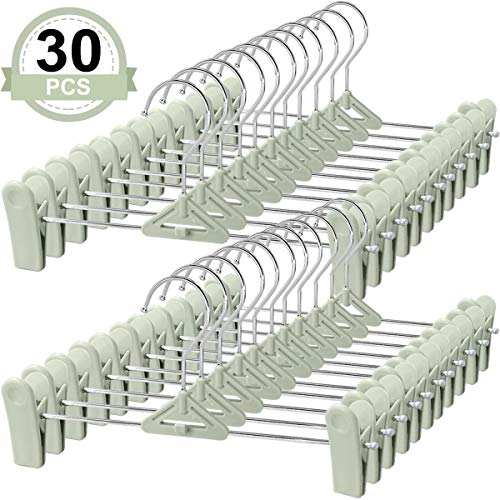 NORTHERN BROTHERS Pants Hangers with Clips, 30 Skirt Hangers with Clips Stackable Plastic