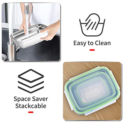 Andmoon Food Storage Containers, Bento Boxes With Llids Set Of 3 Airtight & Leak Proof Lunch Stackable Lunch Boxes, Stainless Steel Meal Prep Container For Kitchen, Home Use And Travel #TOP2