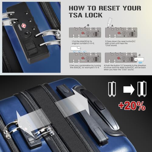 Image of KEYTANG SmileLine 3-Piece Luggage Set Lightweight Hardside Suitcase TSA Lock Spinner Wheels, 20 inch Expandable Carry-On Luggage with Quick Access Front Open Pocket, Bonus Makeup Bag,Navy Blue