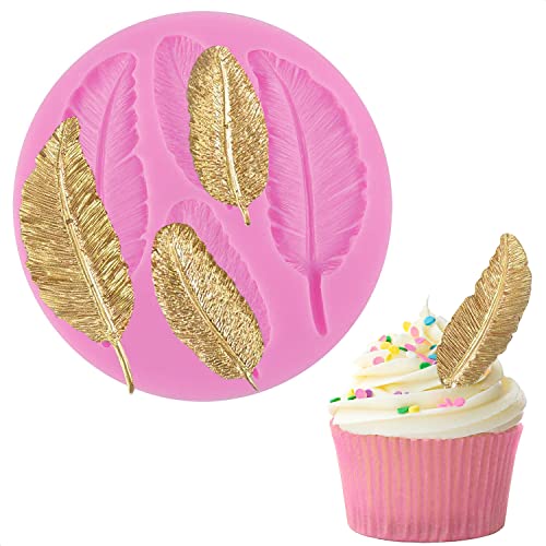Silicone Fondant Molds for Decoration - 4 Cavities Feather Silicone Mold for Cupcake, DIY Sugar Craft Chocolate and Ice Cube - Feather Mold - Feather Fondant Mold