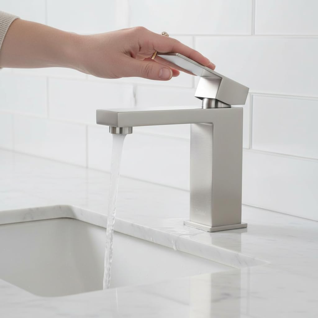 Dakota Brushed Nickel Bathroom Faucet – Single Handle, 1-Hole Vanity Sink Faucet, Modern Deck-Mount, cUPC Certified.