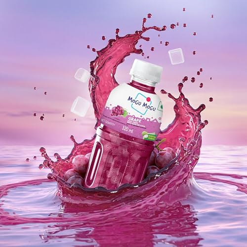 Image of Mogu Mogu Grape Juice Drink with Nata de Coco Jelly 320ml (Pack of 6)| Refreshing Tropical Thai-Made Sip & Chew Beverage