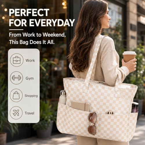 Image of LEDAOU Beach Bag Waterproof Sandproof Women Beach Tote Pool Bag with Zipper for Swim Gym Grocery Travel with Wet Pocket | Sandproof
