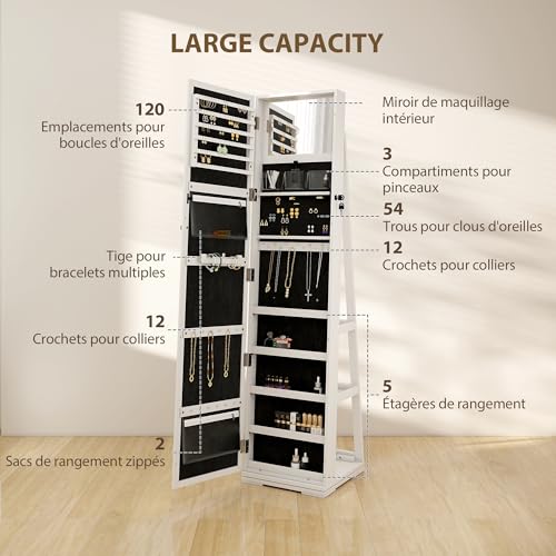 Armoire à bijoux multi-rangement pour dressing moderne et chambre blanche