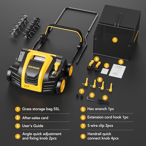 EVEAGE 16 Inch 2-in-1 Electric Dethatcher and Scarifier 5-Position Depth Adjustment - image 8