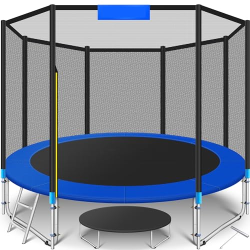 KESSER® Trampoline - 305 cm | Juego Completo con Red de Seguridad, Escalera, Cubrecanto y Accesorios | Trampoline de Jardín para Niños, 150 kg - Azul