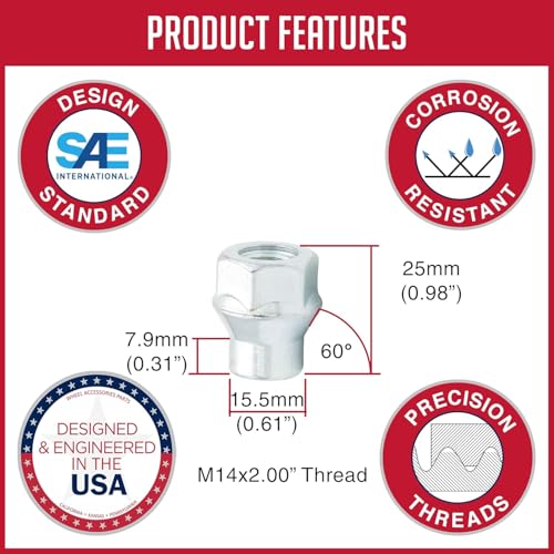 Image of Wheel Accessories Parts 24 Pcs M14 x 2 14 x 2 Thread ET Bulge Acorn (Extra Thread for Spacers) 1.00 inch Long Lug Nuts Bright Zinc 3 /4 inch 19mm Hex Fits 2003-14 Ford Expedition Lincoln Navigator 2004-14 F150