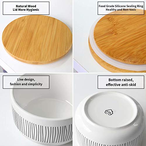 77L Food Storage Canister, 21.28 FL OZ (630 ML) Ceramic Food Storage Canister with Airtight Wooden Lid - Food Storage Jar with Round Bottom for Serving Cookie, Oatmeal, Coffee and More - Thumbnail 7