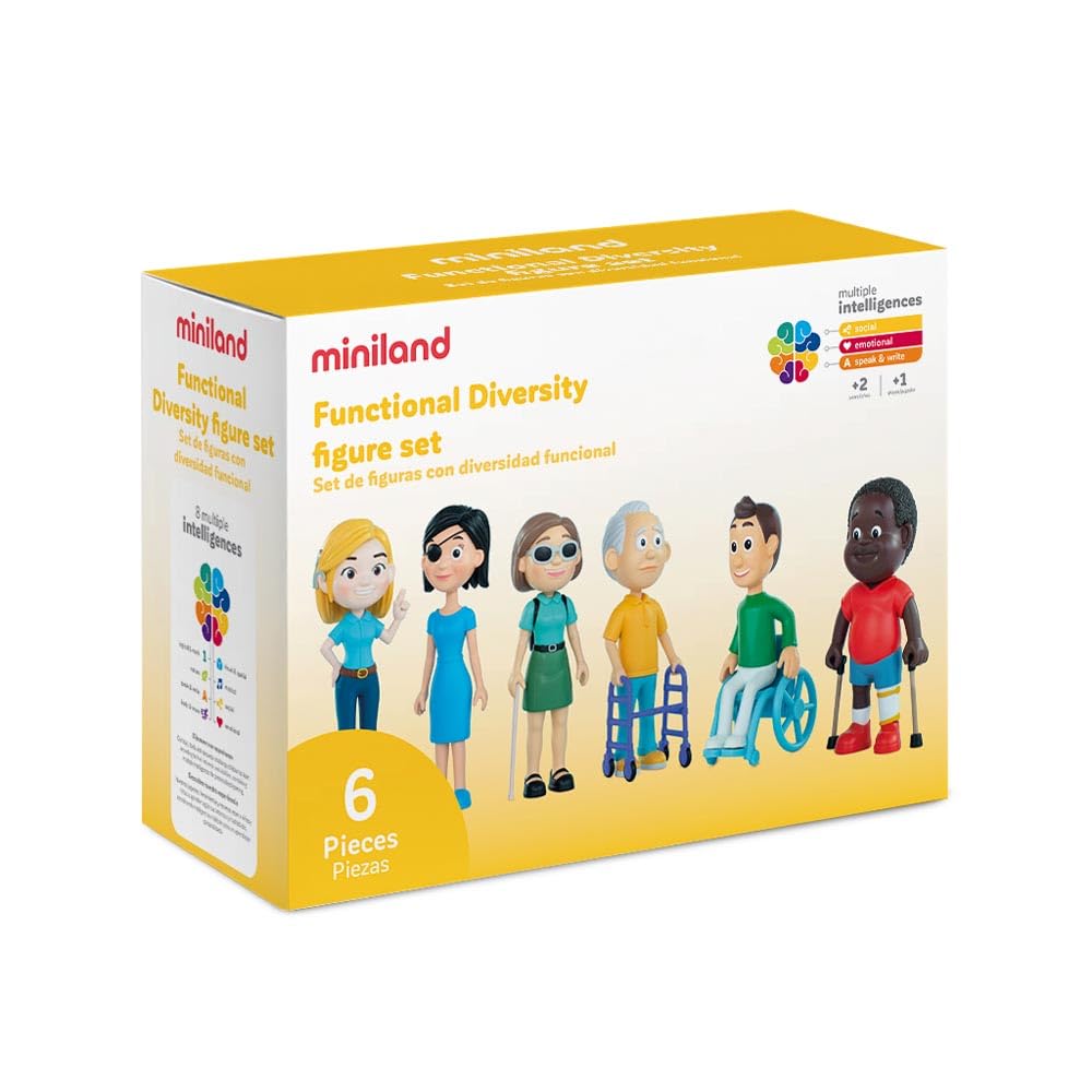 Miniland Ensemble de Personnages sur la diversité Fonctionnelle – 6 poupées incluses pour Jeu Symbolique, Jeu éducatif sur Inclusion, éducation émotionnelle et valeurs, 2 Ans et Plus