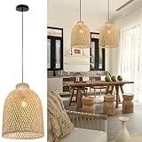 AKT LIGHTING Hand-Woven Bamboo Pendant Light, 11.8'' UL Boho Coastal Rustic Retro Hanging Lamp, Hand