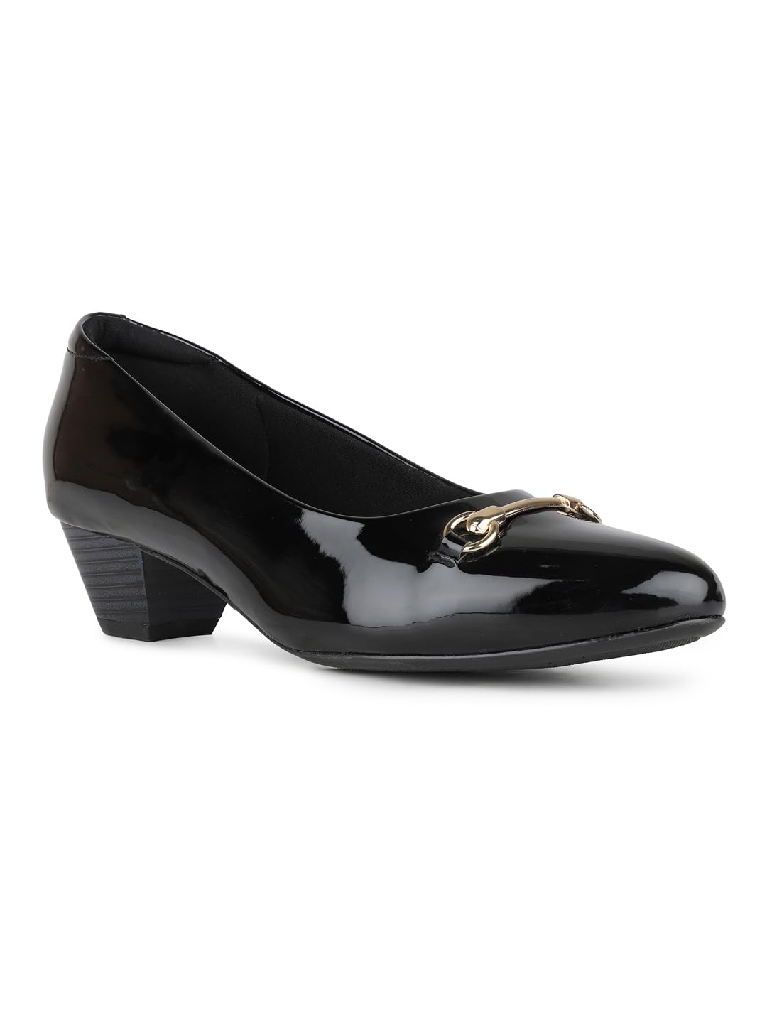 Womens Women Black Solid Round Toe Block Heel Pumps Pump-image-37