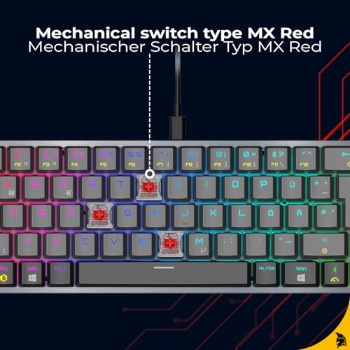 K241 - Kompakte Mechanische Gaming-Tastatur DE (QWERTZ), Kabelgebunden USB-C Abnehmbar, 69 Tasten MX Red, RGB 24 Effekte, NKRO, Kompatibel mit PC/Konsolen - Tastiera gaming - Immagine 3