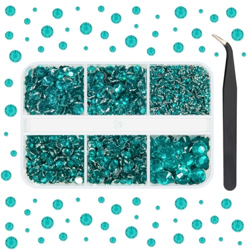 qiipii Cyan Green Resin Crystal Rhinestones for Bedazzling Crafting Teal Blue Flatback Gems 2mm 3mm 4mm 5mm 6mm Stones Diamonds for Nails Face Eyes Makeup Tumblers Bottles DIY Crafts Clothes Shoes