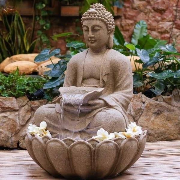 Resin 3Ft Buddha Statue Decorative Water Fountains for Outdoor Living Room, Office, Items for Home and Office décor Garden & Table Top Waterfall Indoor & Outdoor (Biege)