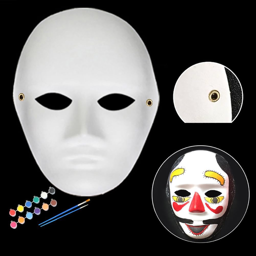 GSHLLO 3 Pcs Men White Paper Mache Masks DIY Full Face Masks Blank Paintable Masquerade Mask Halloween Mardi Gras Party Mask with Elastic Band for Artistic Projects