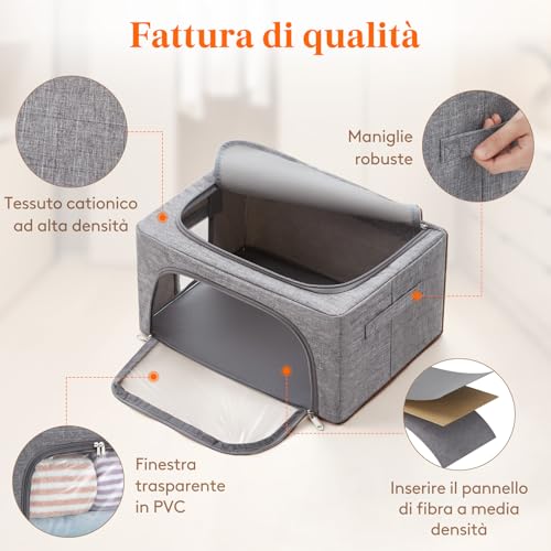 Lifewit Scatole per Armadio Rigide con Cerniera, Contenitori per Armadio Salvaspazio, Scatole Vestiti Cambio Stagione con Struttura in Metallo Pieghevole, Grigio, 25 L, 2 Pezzi - Immagine 2