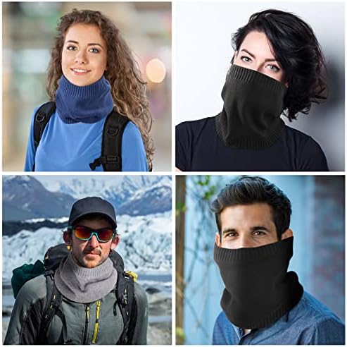 Oscenny Snoods for Men Women Soft Lined Double-Layer Knitted Snood Scarf Thicken Windproof for Winter Cold Weather Skiing Cycling Motorcycle