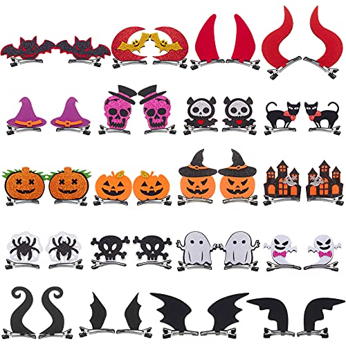 40 Pieces Halloween Cartoon Hair Clips Pumpkin Ghost Bat Wing Black Cat Witch Hat Devil Horn Spider Web Barrettes Alligator Hair Pins Halloween Cosplay Costume Accessories for Kids Girls Women 40 Pieces Halloween Cartoon Hair Clips Pumpkin Ghost Bat Wing Black Cat Witch Hat Devil Horn Spider Web Barrettes Alligator Hair Pins Halloween Cosplay Costume Accessories for Kids Girls Women