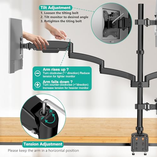Image of WALI Quad Monitor Mount for 13-27 inch Screens, Extra Tall 4 Monitors Desk Mount, up to 19.8lbs, 32.2 inch Height Max, Fully Adjustable 4 Monitor Arms, VESA 75 /100mm (GSDM004S), Black