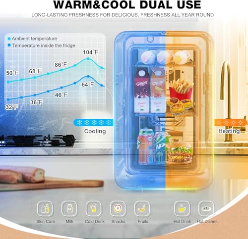 Image of Kikihouse 12L /22L Mini Fridge for Bedroom, Personal Small Refrigerator for Skin Care, Cosmetics, 110V /12V Portable Refrigerator Cooler & Warmer for Drinks, Food, Beauty, Makeup, Dorm, Car, Office