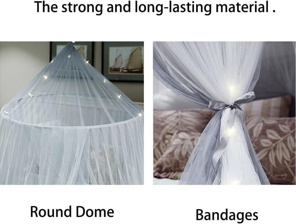 Bed Canopy for Girls & Adults, Elegant Double Layer Bed Curtain Canopy Drapes, Round Dome Lace Princess Canopies Netting (Bean Paste Color)