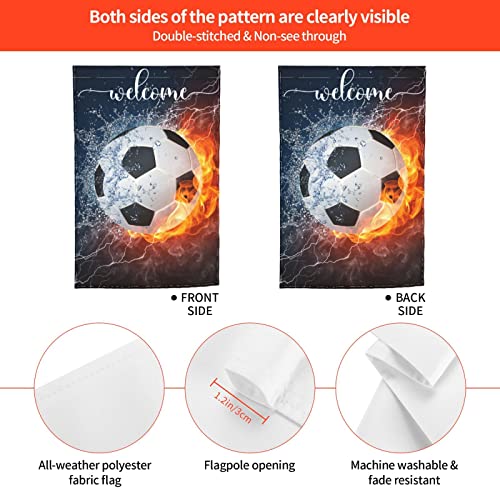 Water Fire Football Garden Flags Premium Creative Soccer Ball Art Design Yard Flag Holiday Party Flag Outdoor Farmhouse Decor Home Porch Flags 12 X 18Inch #TOP1
