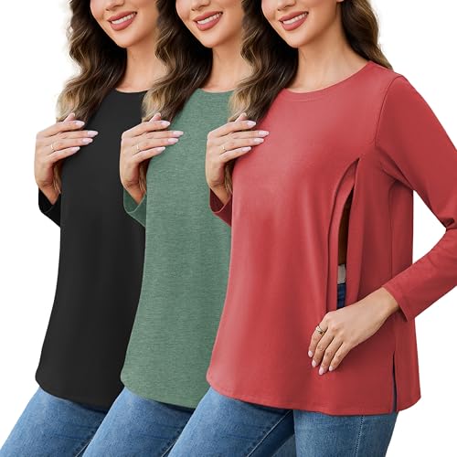 Vêtement allaitement hiver ample lot de 3 t-shirts manches longues zippés pour femme