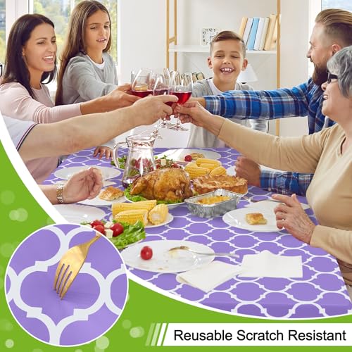 Image of Smiry Round Table Cloth, Flannel Backed Vinyl Tablecloth, 60 inch Round | Waterproof Plastic Tablecloths, Wipeable Table Cover for Dining, Indoor and Outdoor (Lavender)