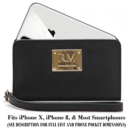 Robert Matthew Aria 24K Gold Leather Wallet Wristlet, Phone Wallet, Wallets For Women, Teens, Girls - Best Wallet For Iphone 8, 7, 6, Samsung Galaxy S8, S7, Android, Slim (Black Diamond) #TOP2