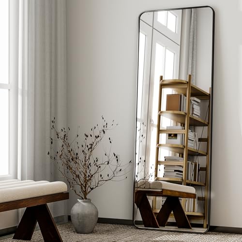 HARRITPURE 56 x 21 Black Full-Length Mirror with Aluminum Frame and Stand for Living Room, Bedroom, and Cloakroom