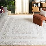SAFAVIEH Area Rug 8x10 - Florida Shag Collection - Large - Creme & Creme, Border Design, Non-Shedding & Easy Cleaning, Plush Thick Pile, Ideal for Living Room, Bedroom, Dining Space (SG454-1111)