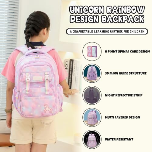 Image of Elios Rainbow Series 17-Inch School Backpack for Boys and Girls | Ages 6-10 Y | Multi-Compartment, Lightweight & Water-Resistant Bag, 2-6 Grade Ideal for School & Travel Use (Blue)