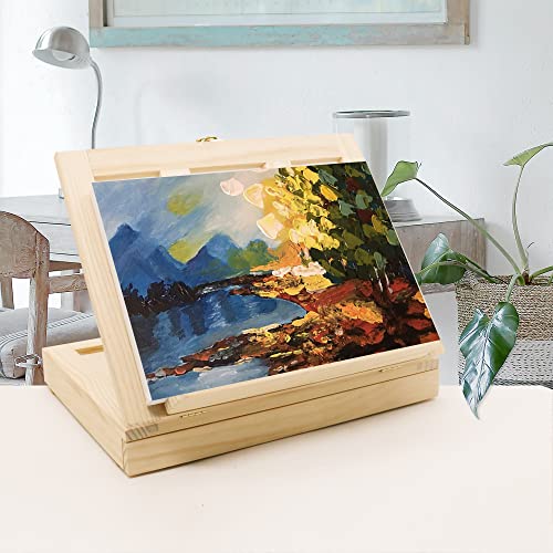 Lucycaz Tabletop Easel Set, Easel For Painting Canvases, Portable Wooden Art Easel Painting Kits For Adults Artist Kids, 12 Colors Acrylic Paints, 2 Brushes, Palette And Knives #TOP5