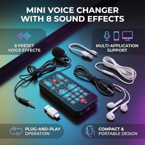 Image of Voice Changer Mini Portable External Voice Changing Device, 8 Sound Effect Live Sound Card Voice Changer with Microphone Earphone and Data Cable for Mobile Phone Computer