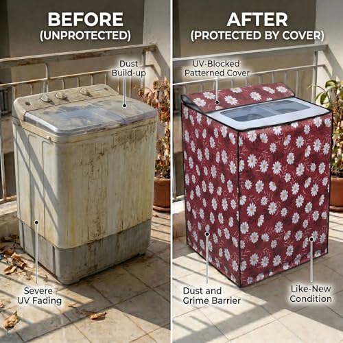 Image of DREAM CARE Waterproof & Dustproof Washing Machine Cover Top Load & Semi Automatic Suitable for 7 kg, 7.2 kg, 7.5 kg (83 x 95 x 51 cms)