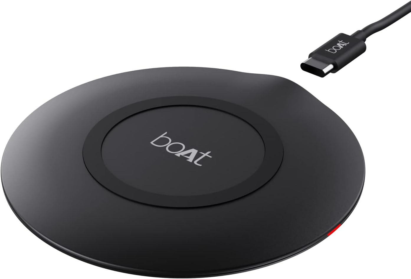 Boat Floatpad 350 Qi Certified Wireless Charger with 6Mm Transmission Range, Smart Ic Protection Against Damage & 1 USB Type C Output Cable for Cellular Phones (Carbon Black)