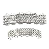 Three Row Grillz Set Iced Silver Tone Top & Bottom Teeth 3 Rows Hip Hop Grills