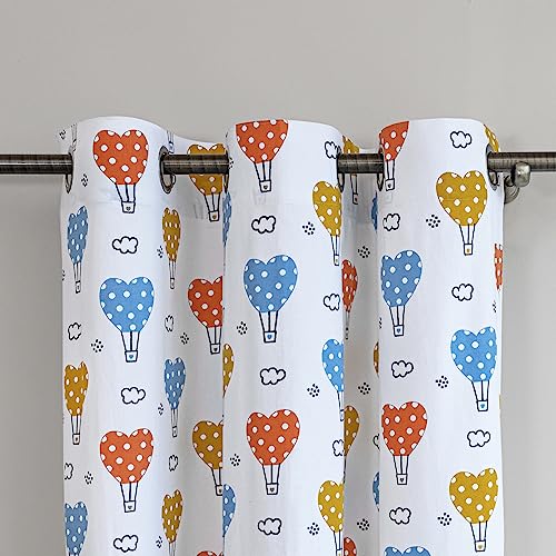 Image of HOMEMONDE Air Balloon Printed Kids Curtain Set of 2 - Cotton 8 Feet Long Door Curtains, Top Style Eyelets - (Multicolor, 96 Inches)