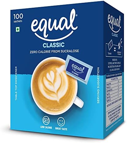 Equal Classic Zero Calorie Sweetener with #NOASPARTAME | Sugar Free Sweetener | Zero Calorie with Great Taste | 100 Sachets | Pack of 1