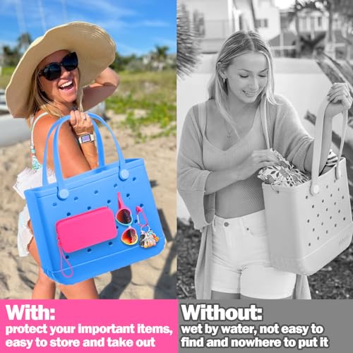 Mity rain Silicone Wallet for Bogg Bag Phone Holder, Accessories Set for Bogg Bag Contain 2PCS Key Holder and a Large Capacity Silicone Zipper Bag for Beach Bags Tote Bag4