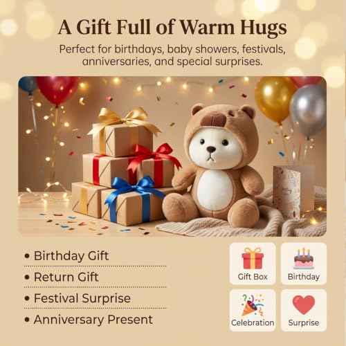 Image of FuzzyTales Hooded Capybara Panda Soft Toy | Soft Stuffed Plush Animal for Kids & Adults | Kawaii Cute Animal Toy for Cuddles & Room Decor | for Birthday Gifts, Thanksgivings and Every Event (35cm)