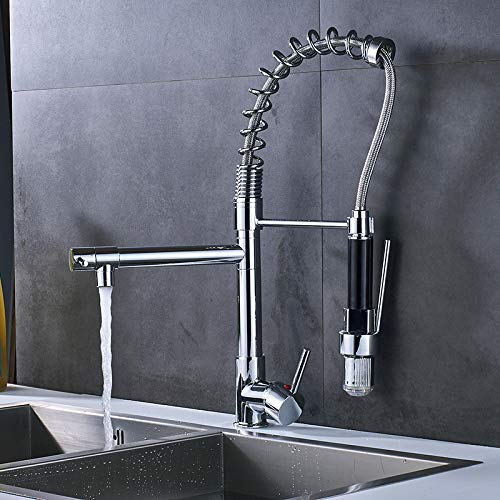 Mitigeur évier LED à bec pivotant et douchette pour eau chaude froide