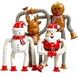 4 PCS Chirstmas Pop Tubes, Telescopic Suction Cup Sensory Toys, Toddler Christmas Stocking Fillers, Funny Fidget Toys for Stress and Anxiety Relief, Party Favors Goody Bag Fillers for Children